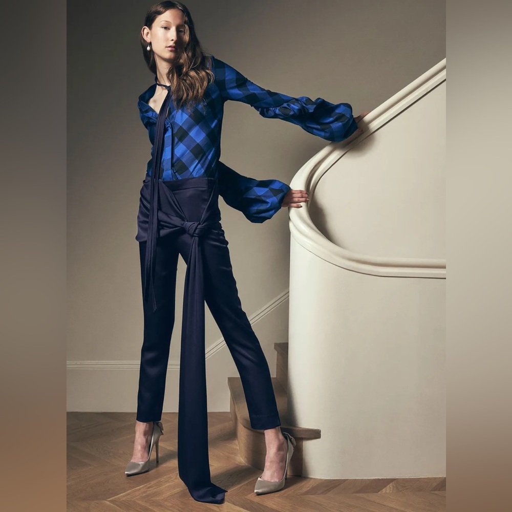 HELLESSY Morten Knotted Satin Tie Sash Pants in Navy Blue